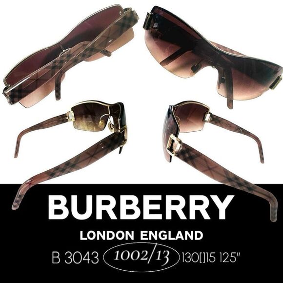 BURBERRY Shield Sunglasses B3043 Plaid Designer Luxury Sunglasses Serial Number - Picture 1 of 14